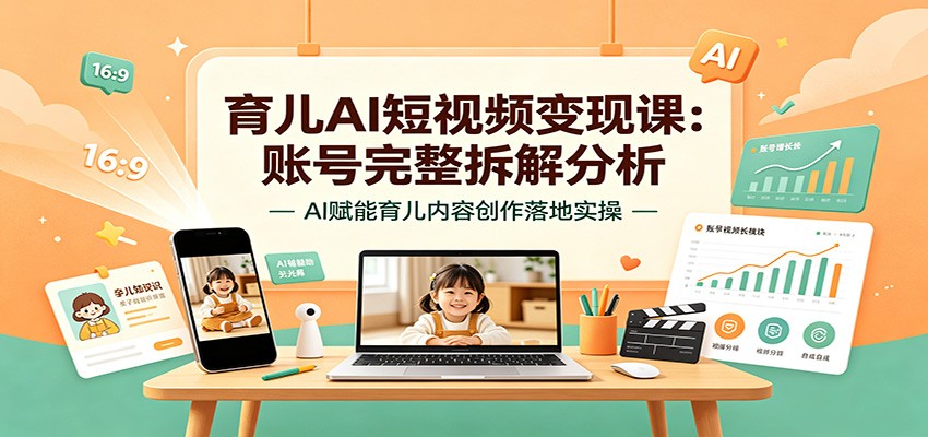 育儿AI短视频变现课:账号完整拆解分析,AI赋能育儿内容创作落地实操-宇文网创