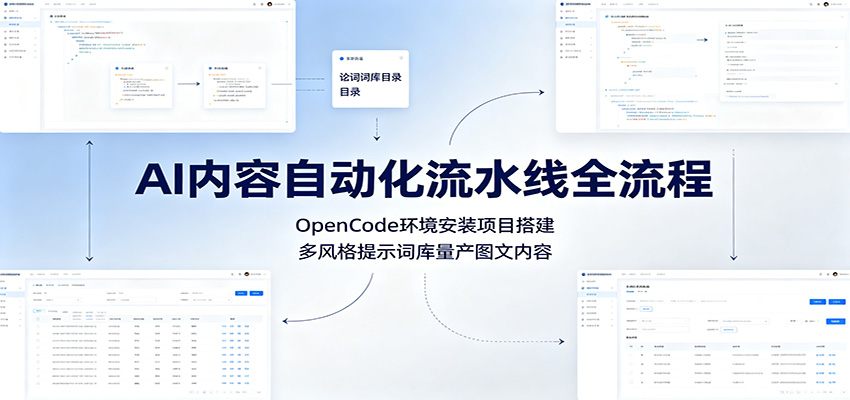 AI内容自动化流水线全流程:OpenCode环境安装项目搭建,多风格提示词库量产图文内容-宇文网创
