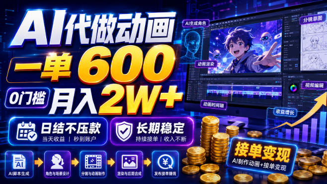 AI代做动画,一单600,0门槛月入2W+,日结不压款,长期稳定【揭秘】-宇文网创