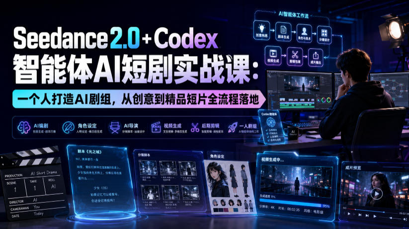 Seedance2.0+Codex智能体AI短剧实战课：一个人打造AI剧组，从创意到精品短片全流程-宇文网创