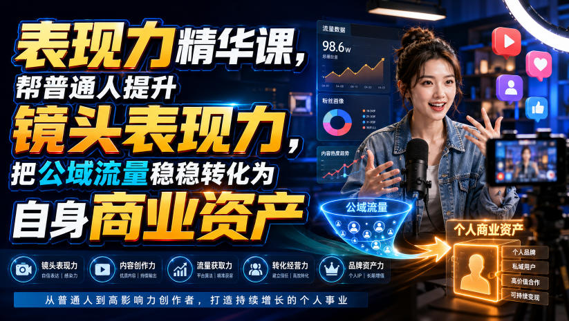 表现力精华课，帮普通人提升镜头表现力，把公域流量稳稳转化为自身商业资产-宇文网创