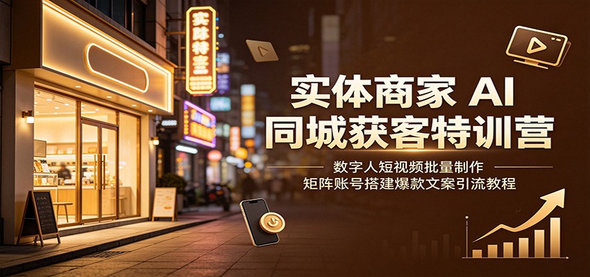 实体商家AI同城获客特训营:数字人短视频批量制作,矩阵账号搭建爆款文案引流教程-宇文网创