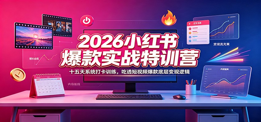 2026小红书爆款实战特训营：十五天系统打卡训练，吃透短视频爆款底层变现逻辑-宇文网创