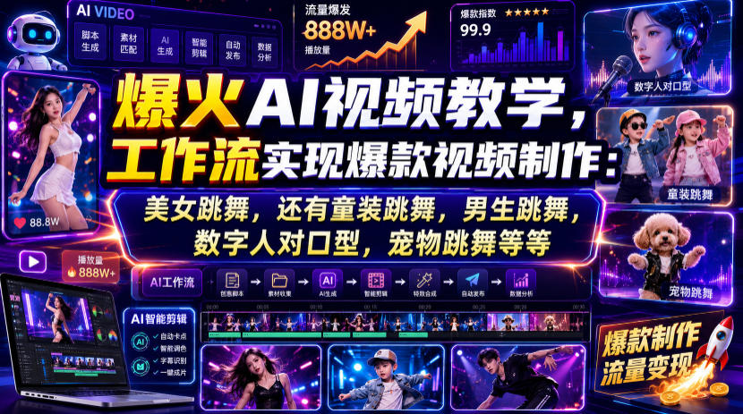 爆火AI视频教学,工作流实现爆款视频制作:美女跳舞,还有童装跳舞,男生跳舞,数字人对口型,宠物跳舞等等-宇文网创