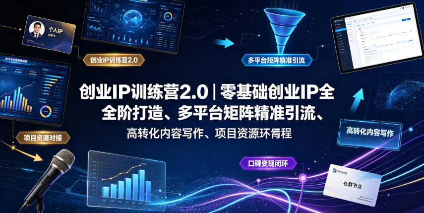 创业IP训练营2.0｜零基础创业IP全阶打造、多平台矩阵精准引流、高转化内容写作、项目资源对接与口碑变现闭环课程-宇文网创