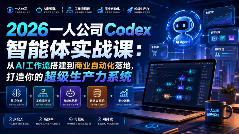 2026一人公司Codex智能体实战课：从AI工作流搭建到商业自动化落地，打造你的超级生产力系统-宇文网创