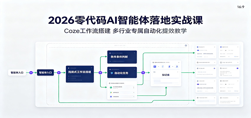 2026零代码AI智能体落地实战课:Coze工作流搭建,多行业专属自动化提效教学-宇文网创