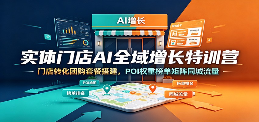 实体门店AI全域增长特训营：门店转化团购套餐搭建，POI权重榜单矩阵同城流量-宇文网创