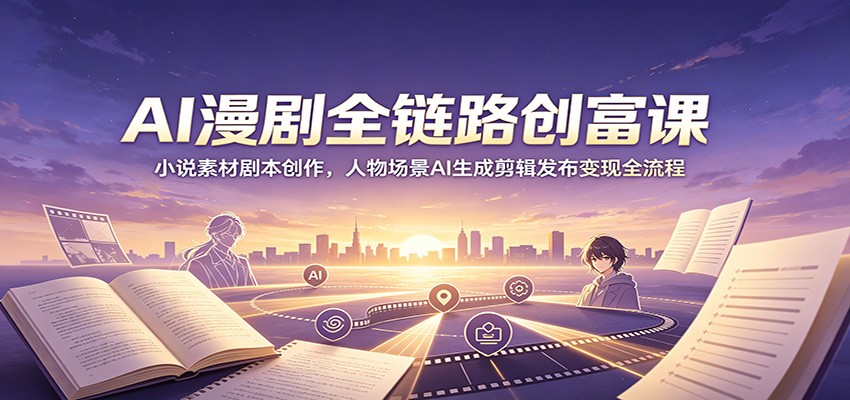 AI漫剧全链路创富课:小说素材剧本创作,人物场景AI生成剪辑发布变现全流程-宇文网创