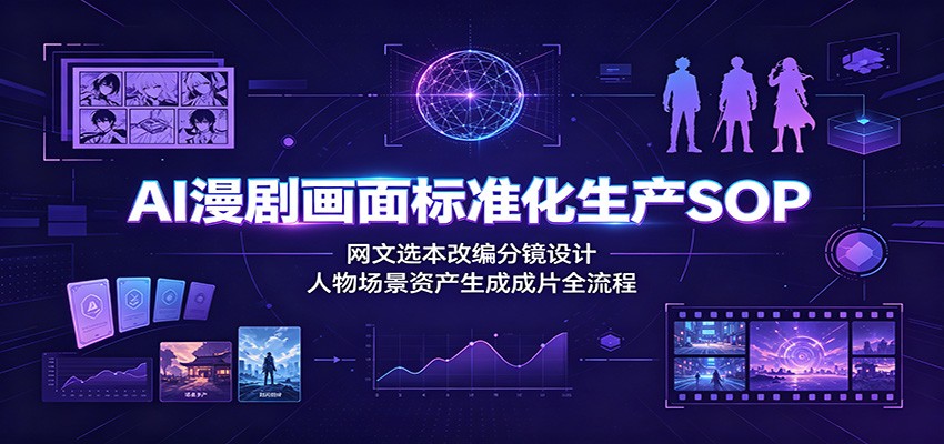 AI漫剧画面标准化生产SOP:网文选本改编分镜设计,人物场景资产生成成片全流程-宇文网创