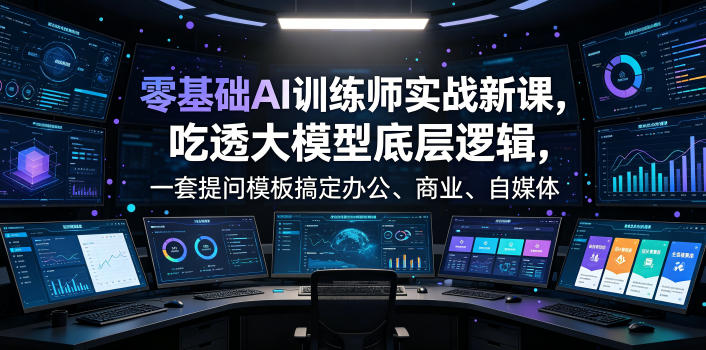 零基础AI训练师实战课,吃透大模型底层逻辑,一套提问模板搞定办公、商业、自媒体、设计、生活全场景AI落地应用-宇文网创