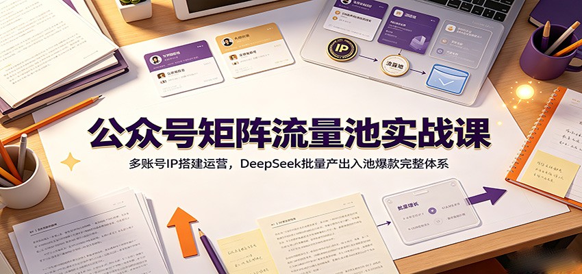 公众号矩阵流量池实战课:多账号IP搭建运营,DeepSeek批量产出入池爆款完整体系-宇文网创