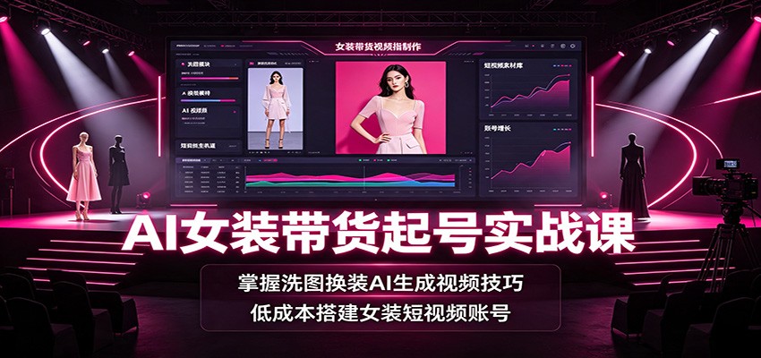 AI女装带货起号实战课：掌握洗图换装AI生成视频技巧，低成本搭建女装短视频账号-宇文网创