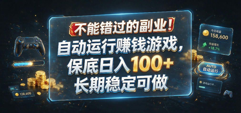 不能错过的副业!自动运行賺钱游戏,保底日入100+,长期稳定可做【揭秘】-宇文网创