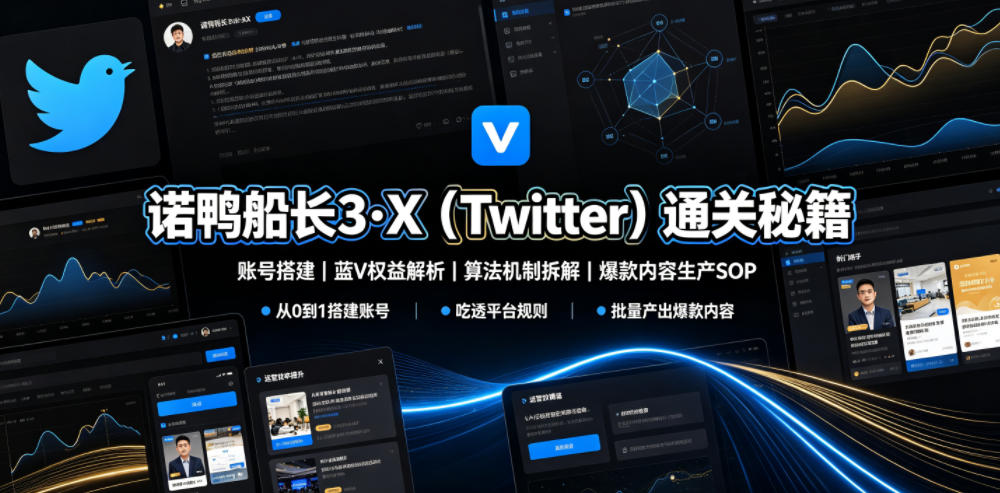 诺鸭船长3·X（Twitter）通关秘籍，涵盖账号搭建、蓝V权益解析、算法机制拆解及爆款内容生产SOP（更新）-宇文网创