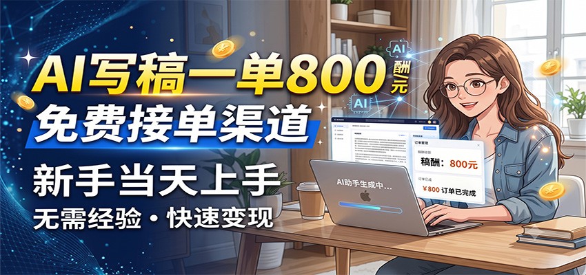 AI写稿一单800，免费接单渠道，一单一结几十到上千，新手当天上手-宇文网创