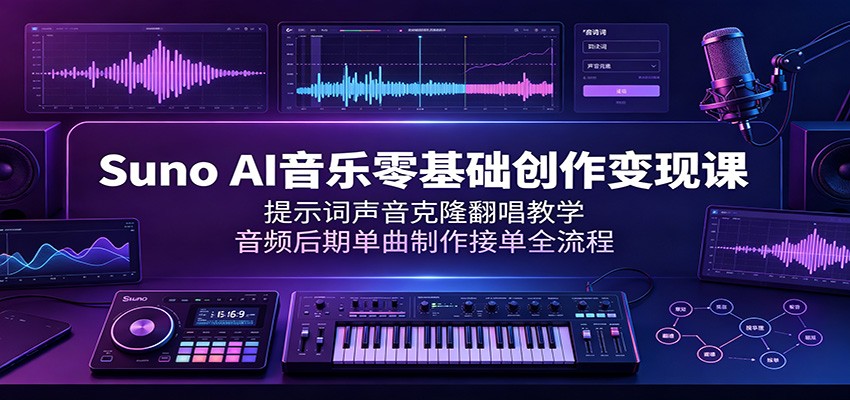 Suno AI音乐零基础创作变现课:提示词声音克隆翻唱教学,音频后期单曲制作接单全流程-宇文网创