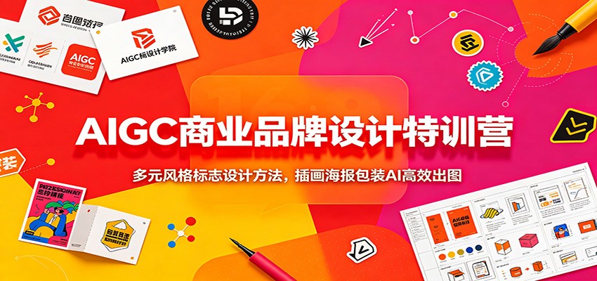 AIGC商业品牌设计特训营：多元风格标志设计方法，插画海报包装AI高效出图-宇文网创