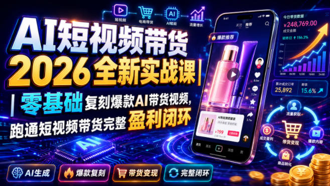 AI短视频带货2026全新实战课|零基础复刻爆款AI带货视频,跑通短视频带货完整盈利闭环-宇文网创