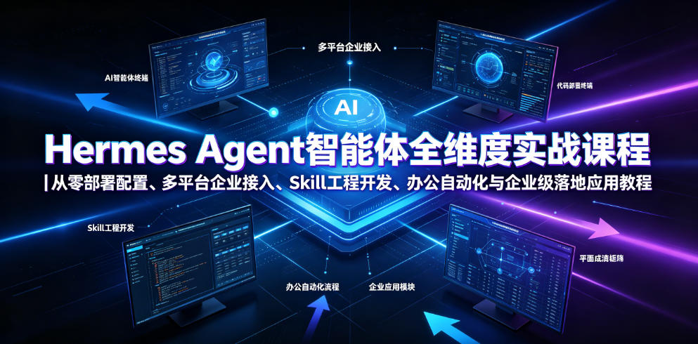 Hermes Agent智能体全维度实战课程｜从零部署配置、多平台企业接入、Skill工程开发、办公自动化与企业级落地应用教程-宇文网创
