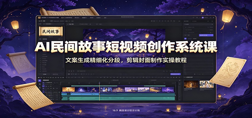 AI民间故事短视频创作系统课：文案生成精细化分段，剪辑封面制作实操教程-宇文网创