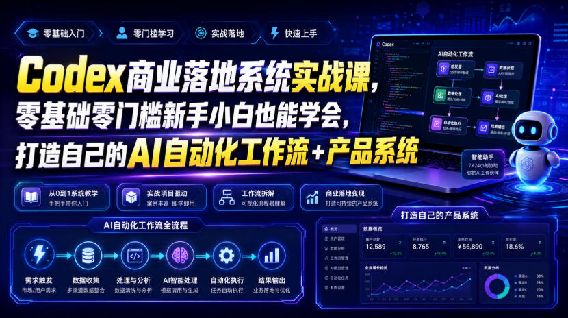 Codex商业落地系统实战课,零基础零门槛新手小白也能学会,打造自己的AI自动化工作流+产品系统-宇文网创