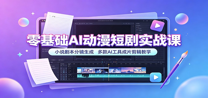 零基础AI动漫短剧实战课:小说剧本分镜生成,多款AI工具成片剪辑教学-宇文网创
