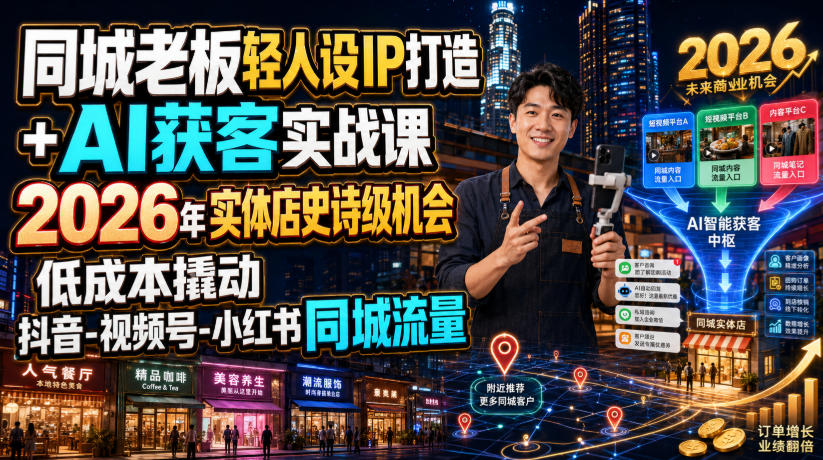 同城老板轻人设IP打造+AI获客实战课,2026年实体店史诗级机会,低成本撬动抖音-视频号-小红书同城流量-宇文网创