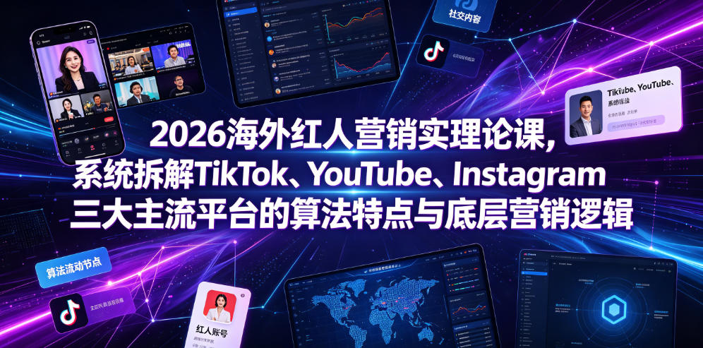 2026海外红人营销实理论课,系统拆解TikTok、YouTube、Instagram三大主流平台的算法特点与底层营销逻辑-宇文网创