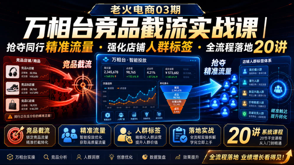 老火电商03期・万相台竞品截流实战课|抢夺同行精准流量・强化店铺人群标签・全流程落地20讲-宇文网创