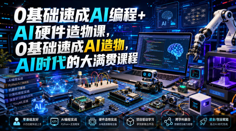 0基础速成AI编程+AI硬件造物课,0基础速成AI造物,AI时代的大满贯课程-宇文网创