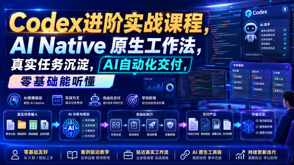 Codex进阶实战课|AI Native原生工作法,22节真实任务落地,从配置到AI自动化交付全链路教程-宇文网创
