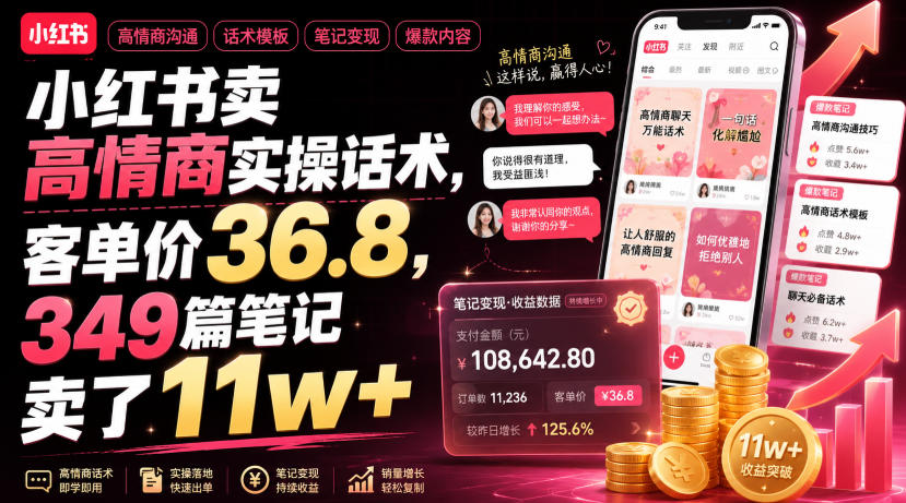 小红书卖高情商实操话术,客单价36.8,349篇笔记卖了11w+!-宇文网创