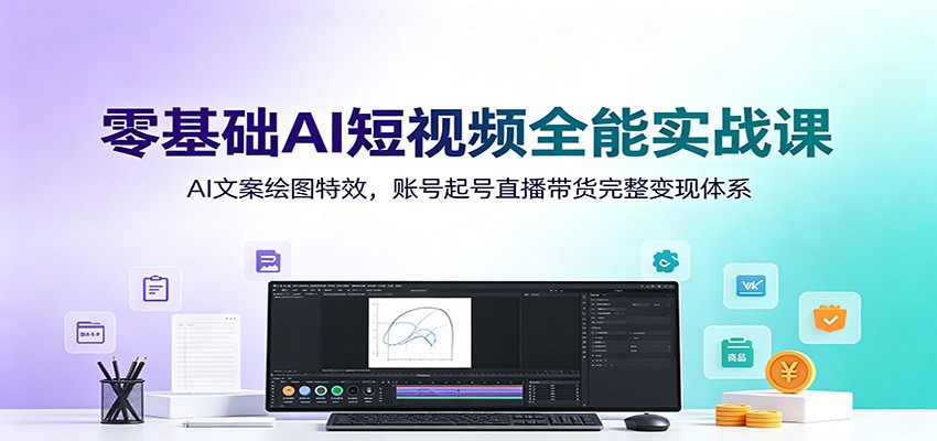 零基础AI短视频全能实战课：AI文案绘图特效，账号起号直播带货完整变现体系-宇文网创