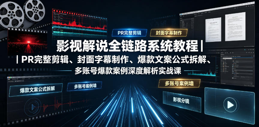 影视解说全链路系统教程|PR完整剪辑、封面字幕制作、爆款文案公式拆解、多账号爆款案例深度解析实战课-宇文网创