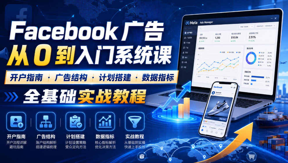 Facebook广告新手从0到入门系统课|开户指南・广告结构・计划搭建・数据指标全基础实战教程-宇文网创