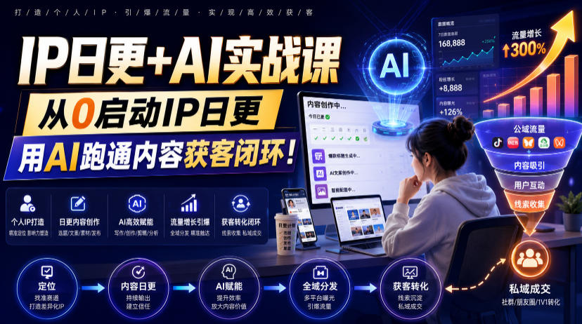 IP日更+AI实战课,从0启动IP日更,IP置顶视频制作+100条选题库搭建+10条日更规划,用AI跑通内容获客闭环!-宇文网创