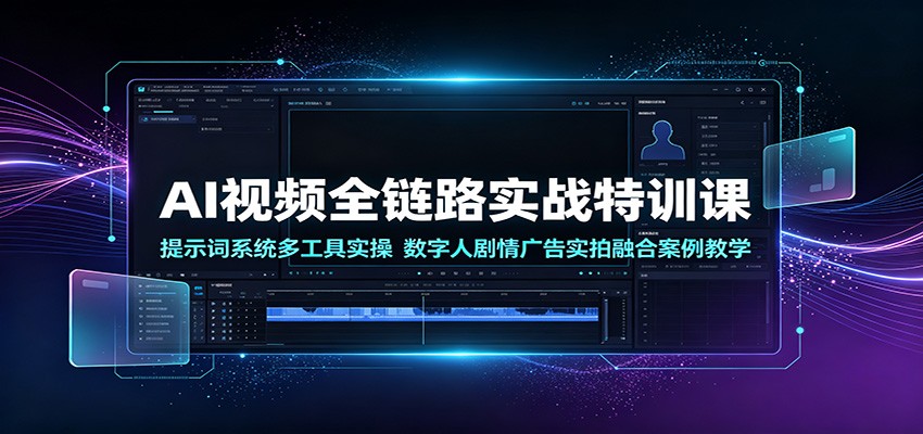 AI视频全链路实战特训课：提示词系统多工具实操，数字人剧情广告实拍融合案例教学-宇文网创