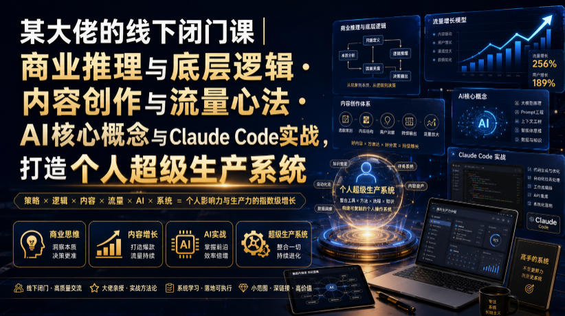 某大佬的线下闭门课｜商业推理与底层逻辑・内容创作与流量心法・AI核心概念与Claude Code实战，打造个人超级生产系统【录音+图片】-宇文网创
