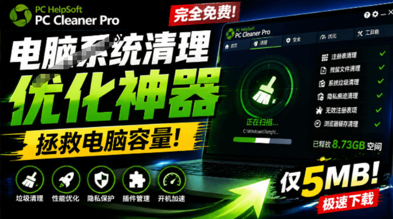 轻松吊打Win系统自带工具！电脑清理神器，拯救电脑容量，仅5MB，完全免费使用PC Cleaner Pro-宇文网创