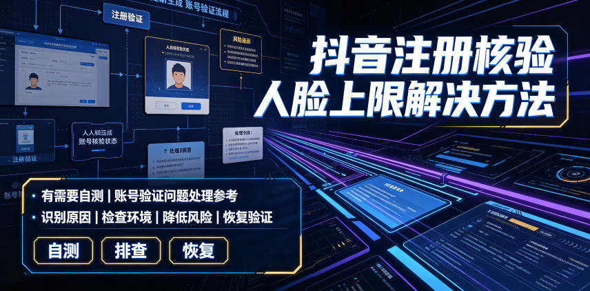 抖音注册核验人脸上限解决方法,有需要自测-宇文网创