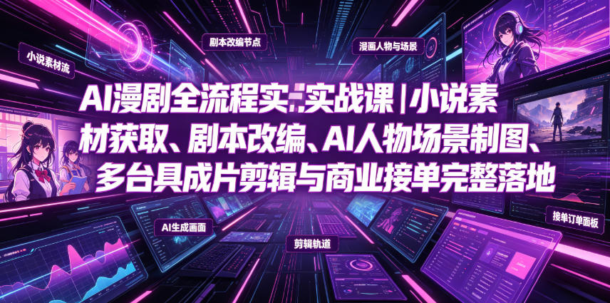 AI漫剧全流程实战课｜小说素材获取、剧本改编、AI人物场景制图、多工具成片剪辑、平台付费变现与商业接单完整落地-宇文网创