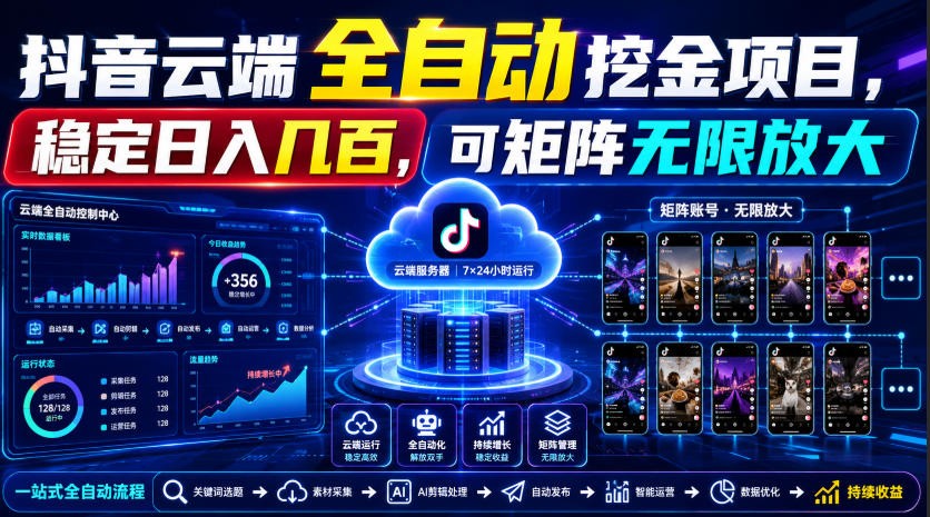 Dy云端全自动挖金项目，稳定日入几百，可矩阵无限放大！-宇文网创