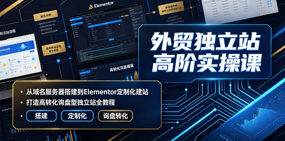 外贸独立站高阶实操课｜从域名服务器搭建到Elementor定制化建站，打造高转化询盘型独立站全教程-宇文网创