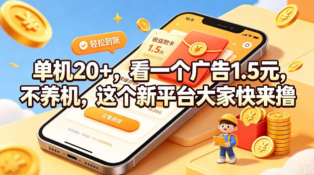 单机20+,看一个广告1.5米,不养机,这个新平台大家快来撸【揭秘】-宇文网创