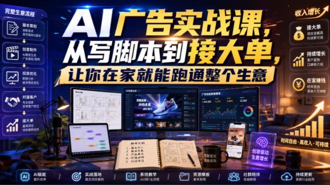 AI广告实战课,从写脚本到接大单,让你在家就能跑通整个生意【原创双语字幕】-宇文网创