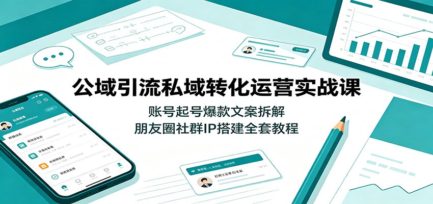 公域引流私域转化运营实战课：账号起号爆款文案拆解，朋友圈社群IP搭建全套教程-宇文网创