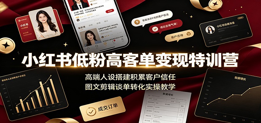 小红书低粉高客单变现特训营:高端人设搭建积累客户信任,图文剪辑谈单转化实操教学-宇文网创