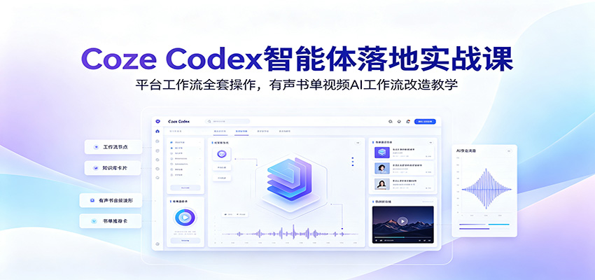 Coze Codex智能体落地实战课：平台工作流全套操作，有声书单视频AI工作流改造教学-宇文网创