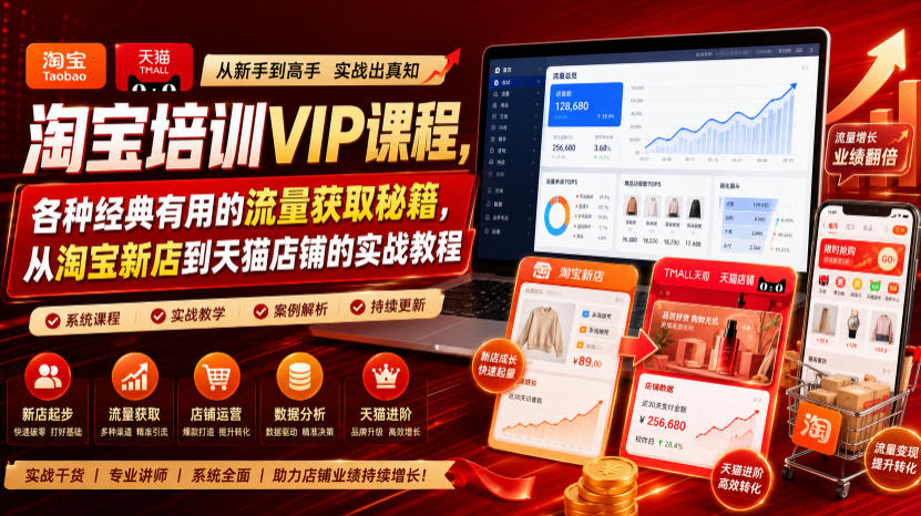 淘宝培训VIP课程，各种经典有用的流量获取秘籍，从淘宝新店到天猫店铺的实战教程（更新7月）-宇文网创